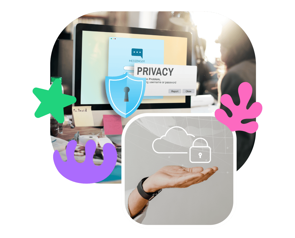 Modern digital privacy and cybersecurity concepts displayed on computer and mobile devices, highlighting safe internet practices and secure online communication.