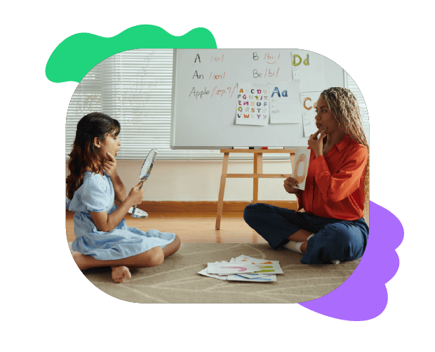 Speech therapy session with a young girl and therapist, focusing on language development and communication skills at Chatterbox Speech, Australia.